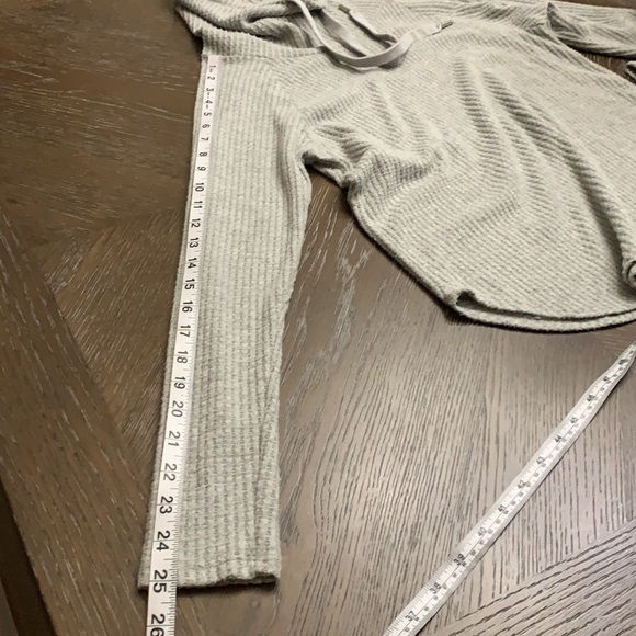 Rags II Riches gray cowl drawstring neckline long sleeved waffle sweater - Picture 16 of 16